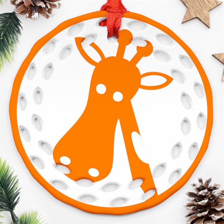 Giraffe Animals Face Orange Ornament (Round Filigree)