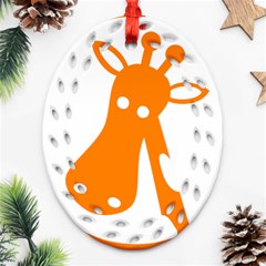 Giraffe Animals Face Orange Oval Filigree Ornament (two Sides) by Mariart