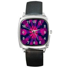 Flower Red Pink Purple Star Sunflower Square Metal Watch by Mariart