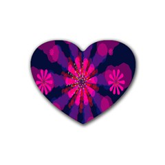 Flower Red Pink Purple Star Sunflower Rubber Coaster (heart)  by Mariart