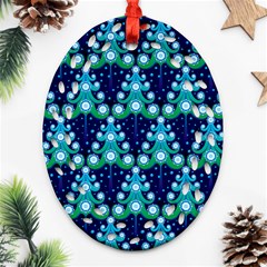 Christmas Tree Snow Green Blue Ornament (oval Filigree) by Mariart