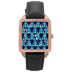 Christmas Tree Snow Green Blue Rose Gold Leather Watch  by Mariart