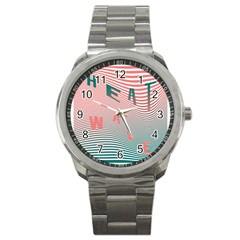 Heat Wave Chevron Waves Red Green Sport Metal Watch by Mariart