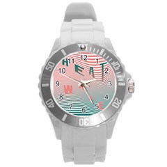 Heat Wave Chevron Waves Red Green Round Plastic Sport Watch (l) by Mariart