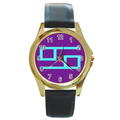 Illustrated Position Purple Blue Star Zodiac Round Gold Metal Watch by Mariart