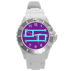 Illustrated Position Purple Blue Star Zodiac Round Plastic Sport Watch (l) by Mariart