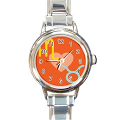 Illustrated Zodiac Love Heart Orange Yellow Blue Round Italian Charm Watch