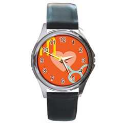 Illustrated Zodiac Love Heart Orange Yellow Blue Round Metal Watch by Mariart