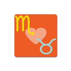 Illustrated Zodiac Love Heart Orange Yellow Blue Square Magnet by Mariart