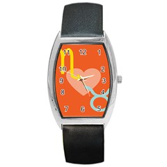 Illustrated Zodiac Love Heart Orange Yellow Blue Barrel Style Metal Watch by Mariart