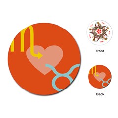 Illustrated Zodiac Love Heart Orange Yellow Blue Playing Cards (round)  by Mariart