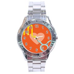 Illustrated Zodiac Love Heart Orange Yellow Blue Stainless Steel Analogue Watch by Mariart