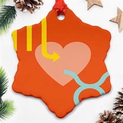 Illustrated Zodiac Love Heart Orange Yellow Blue Snowflake Ornament (two Sides) by Mariart