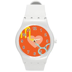 Illustrated Zodiac Love Heart Orange Yellow Blue Round Plastic Sport Watch (m) by Mariart