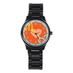 Illustrated Zodiac Love Heart Orange Yellow Blue Stainless Steel Round Watch by Mariart