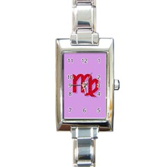 Illustrated Zodiac Purple Red Star Polka Rectangle Italian Charm Watch