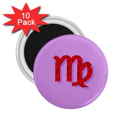 Illustrated Zodiac Purple Red Star Polka 2 25  Magnets (10 Pack) 