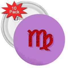 Illustrated Zodiac Purple Red Star Polka 3  Buttons (10 Pack) 