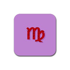 Illustrated Zodiac Purple Red Star Polka Rubber Coaster (square)  by Mariart