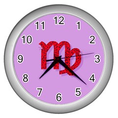 Illustrated Zodiac Purple Red Star Polka Wall Clocks (silver)  by Mariart