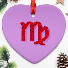 Illustrated Zodiac Purple Red Star Polka Heart Ornament (two Sides) by Mariart