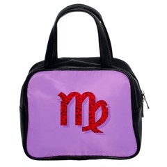 Illustrated Zodiac Purple Red Star Polka Classic Handbags (2 Sides) by Mariart