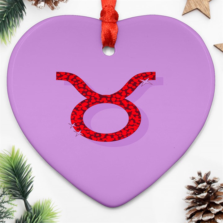 Illustrated Zodiac Purple Red Star Polka Circle Ornament (Heart)