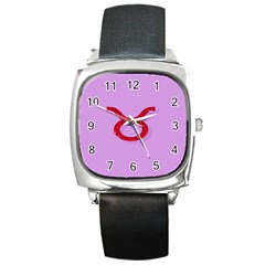 Illustrated Zodiac Purple Red Star Polka Circle Square Metal Watch by Mariart