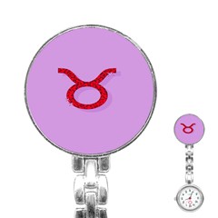 Illustrated Zodiac Purple Red Star Polka Circle Stainless Steel Nurses Watch by Mariart