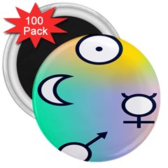 Illustrated Moon Circle Polka Dot Rainbow 3  Magnets (100 Pack)