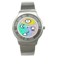 Illustrated Moon Circle Polka Dot Rainbow Stainless Steel Watch by Mariart