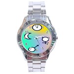 Illustrated Moon Circle Polka Dot Rainbow Stainless Steel Analogue Watch Front