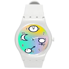 Illustrated Moon Circle Polka Dot Rainbow Round Plastic Sport Watch (m) by Mariart