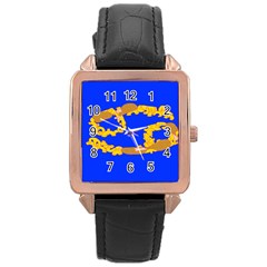 Illustrated 69 Blue Yellow Star Zodiac Rose Gold Leather Watch  by Mariart