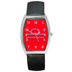 Illustrated Zodiac Red Purple Star Polka Barrel Style Metal Watch