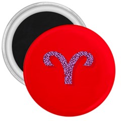 Illustrated Zodiac Red Star Purple 3  Magnets by Mariart