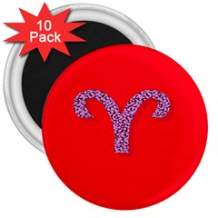 Illustrated Zodiac Red Star Purple 3  Magnets (10 Pack) 