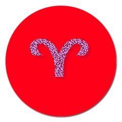 Illustrated Zodiac Red Star Purple Magnet 5  (round) by Mariart