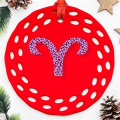 Illustrated Zodiac Red Star Purple Ornament (round Filigree) by Mariart