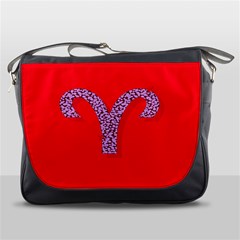 Illustrated Zodiac Red Star Purple Messenger Bags by Mariart