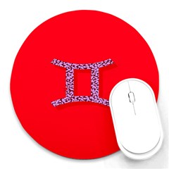 Illustrated Zodiac Red Purple Star Polka Dot Grey Round Mousepads by Mariart