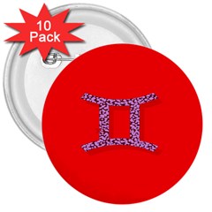 Illustrated Zodiac Red Purple Star Polka Dot Grey 3  Buttons (10 Pack) 