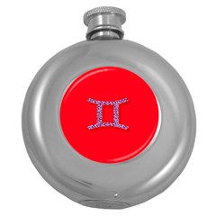 Illustrated Zodiac Red Purple Star Polka Dot Grey Round Hip Flask (5 Oz) by Mariart