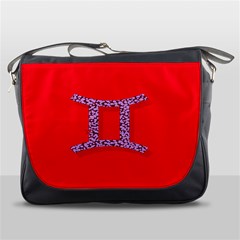 Illustrated Zodiac Red Purple Star Polka Dot Grey Messenger Bags by Mariart