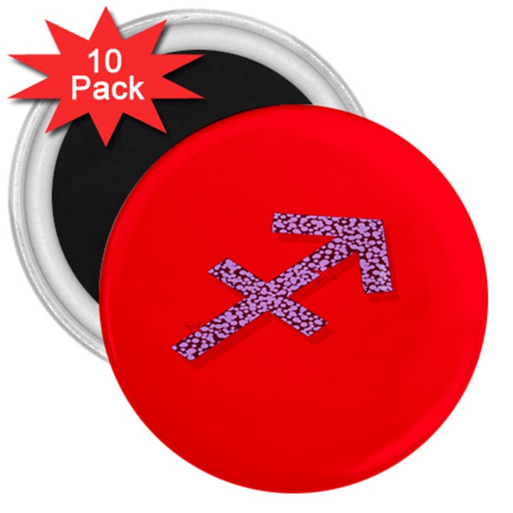 Illustrated Zodiac Star Red Purple 3  Magnets (10 pack) 