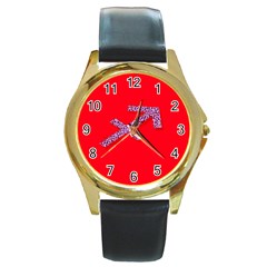 Illustrated Zodiac Star Red Purple Round Gold Metal Watch