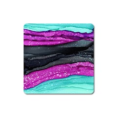 Green Pink Purple Black Stone Square Magnet by Mariart