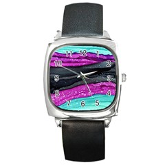 Green Pink Purple Black Stone Square Metal Watch by Mariart