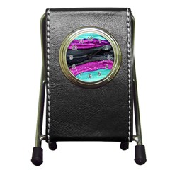 Green Pink Purple Black Stone Pen Holder Desk Clocks by Mariart