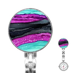 Green Pink Purple Black Stone Stainless Steel Nurses Watch by Mariart